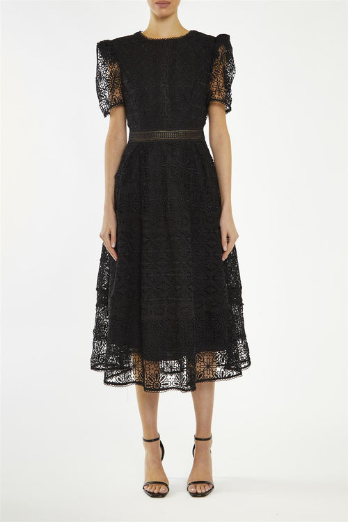 priscilla lace up midi dress Black Lace-Trim Midi-Dress Color:Pearl White Alyce Asymmetric neck Cute Black Dresses, Prom