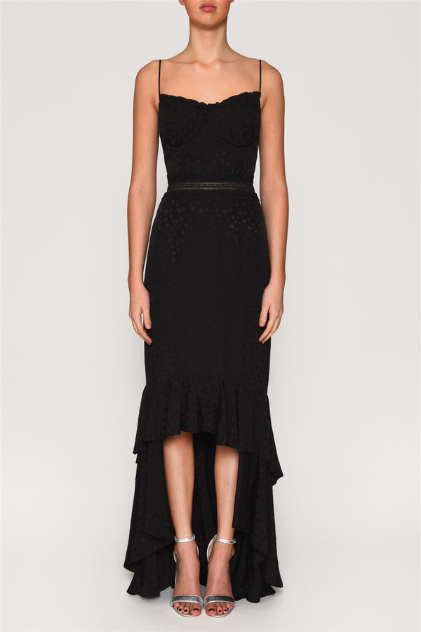 Black Floral Jacquard Daniella High-Low Maxi-Dress