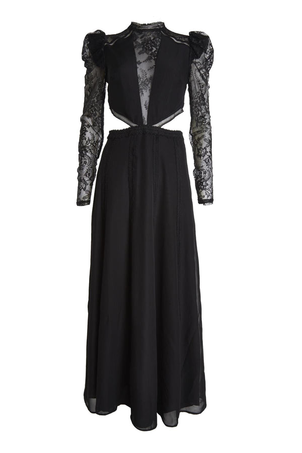 Raegan Black Long-Sleeve Cut-Out Maxi-Dress
