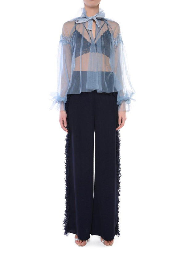 Stevie Navy Ruffle Seam Trousers
