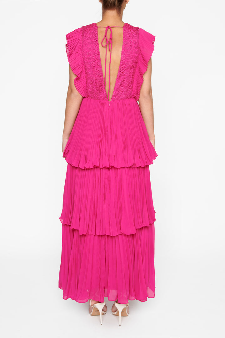 Beatrice Fuchsia Pleated Tiered Midaxi Dress