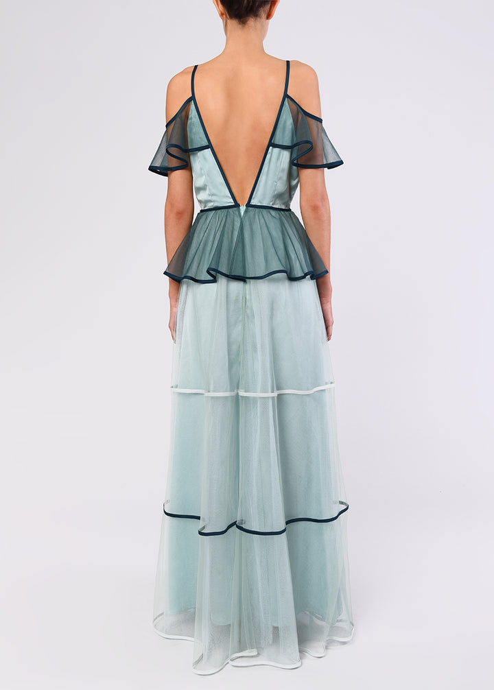 True Decadence Sea Foam Green Tiered Tulle Maxi Dress