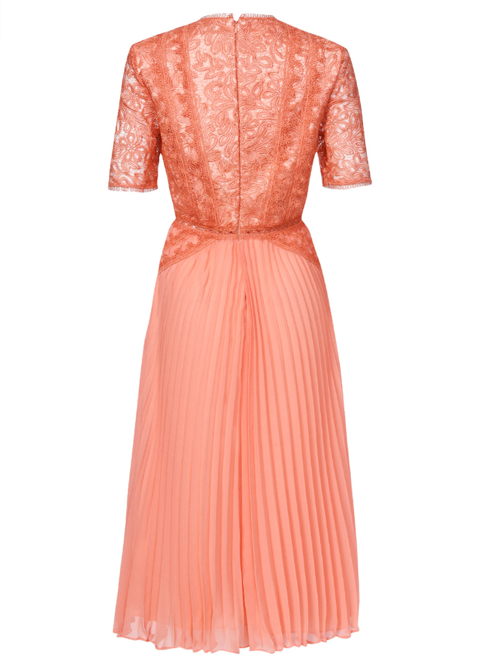 Lace and Pleated Midi Dress with Gold Button Detailing - Black