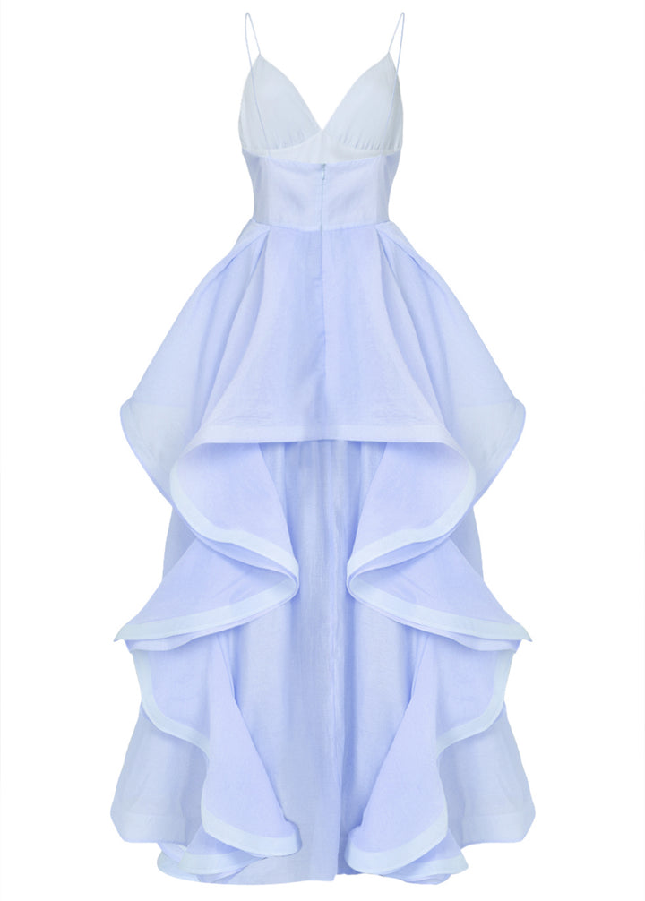 Ingrid Icy Blue Layered Ruffle Strappy Maxi-Dress
