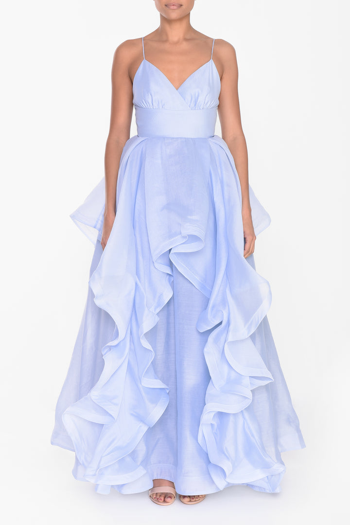 Ingrid Icy Blue Layered Ruffle Strappy Maxi-Dress
