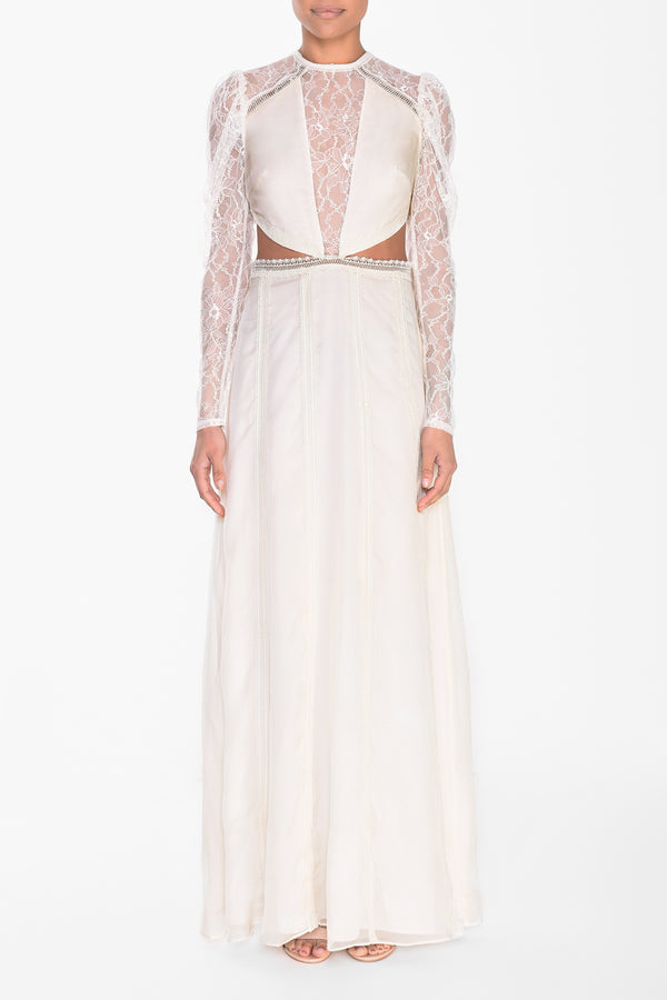 Cream Cut Out Lace Maxi Dress