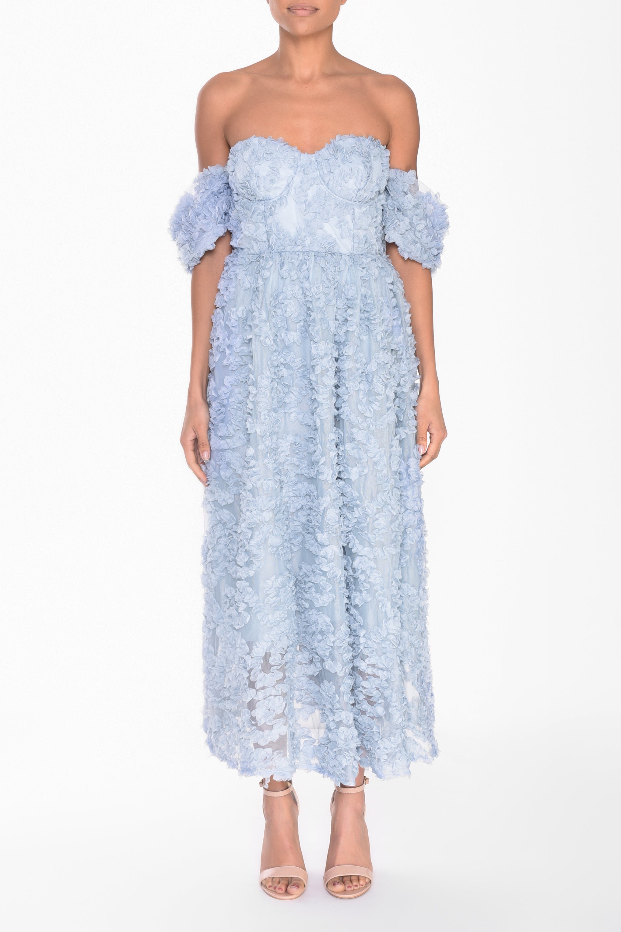 true decadence blue dress True Decadence High Neck Ruffle Midi Dress In Blue