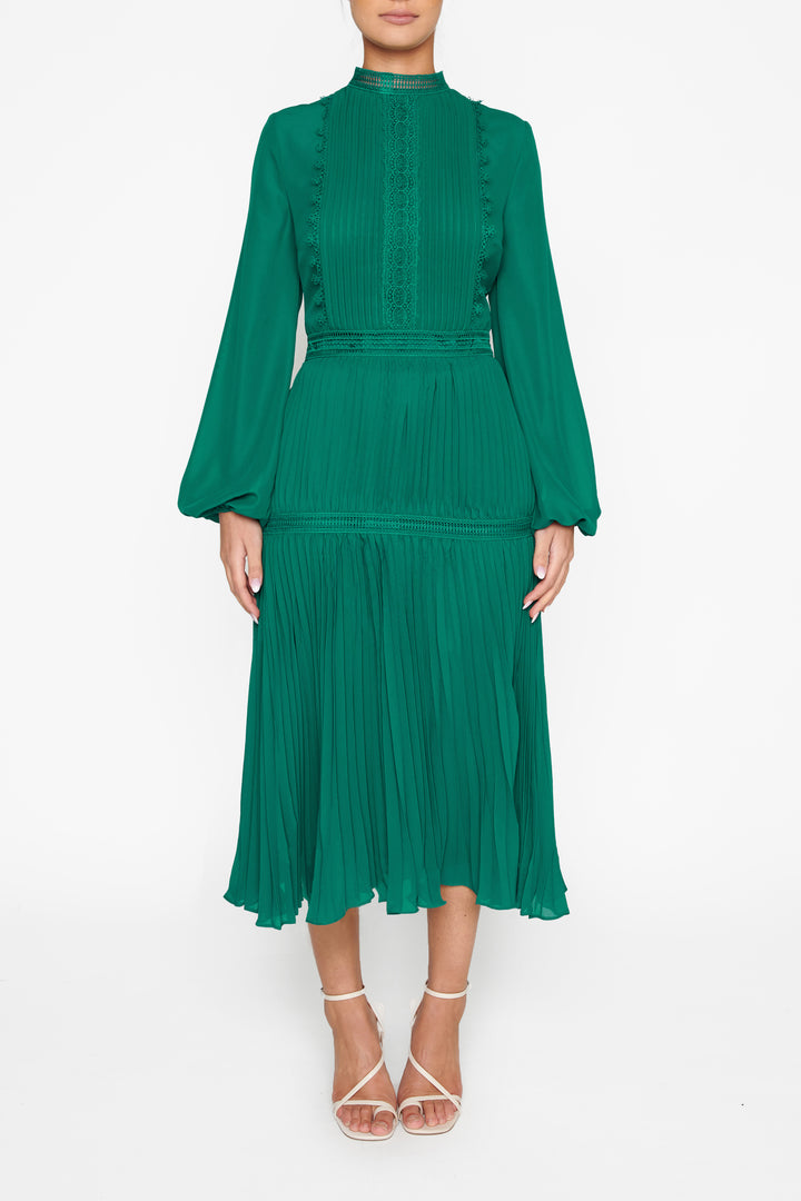 Victoria Emerald Green Pleated Midi-Dress - True Decadence Victoria Emerald Green Pleated Midi-Dress - True Decadence