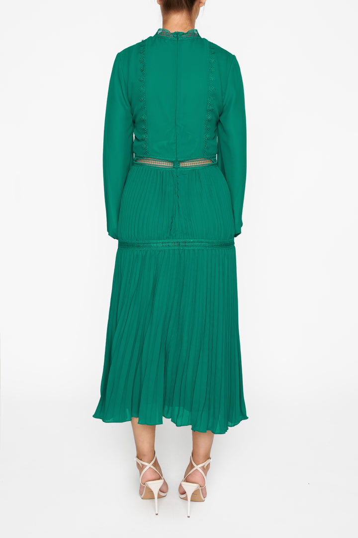 Victoria Emerald Green Pleated Midi-Dress