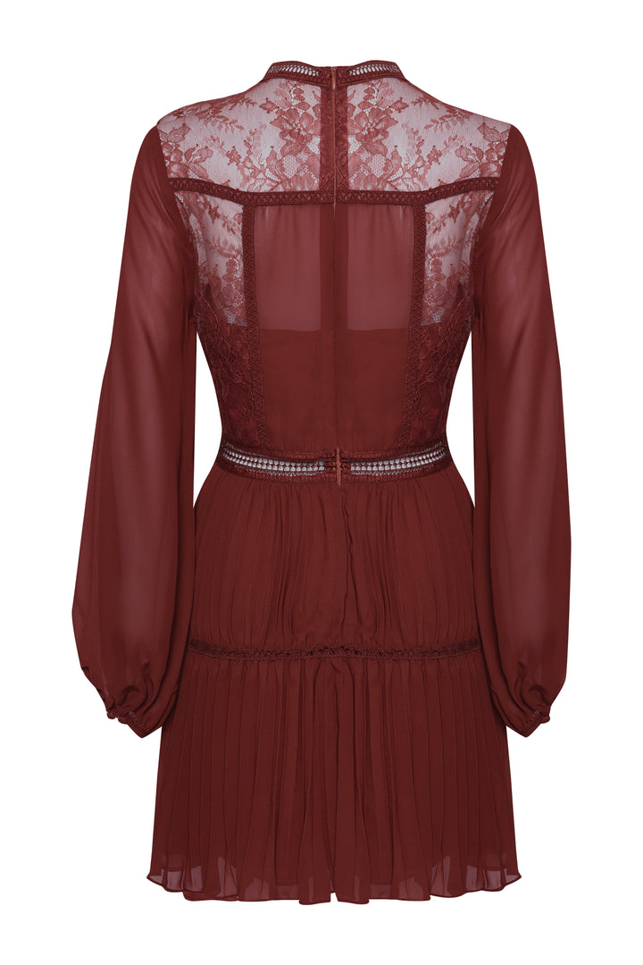 Lena Burgundy Lace Pleated Mini Dress