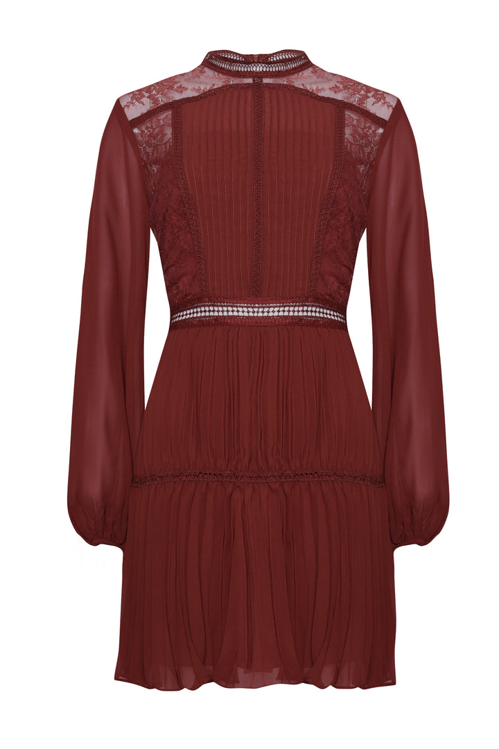 Lena Burgundy Lace Pleated Mini Dress