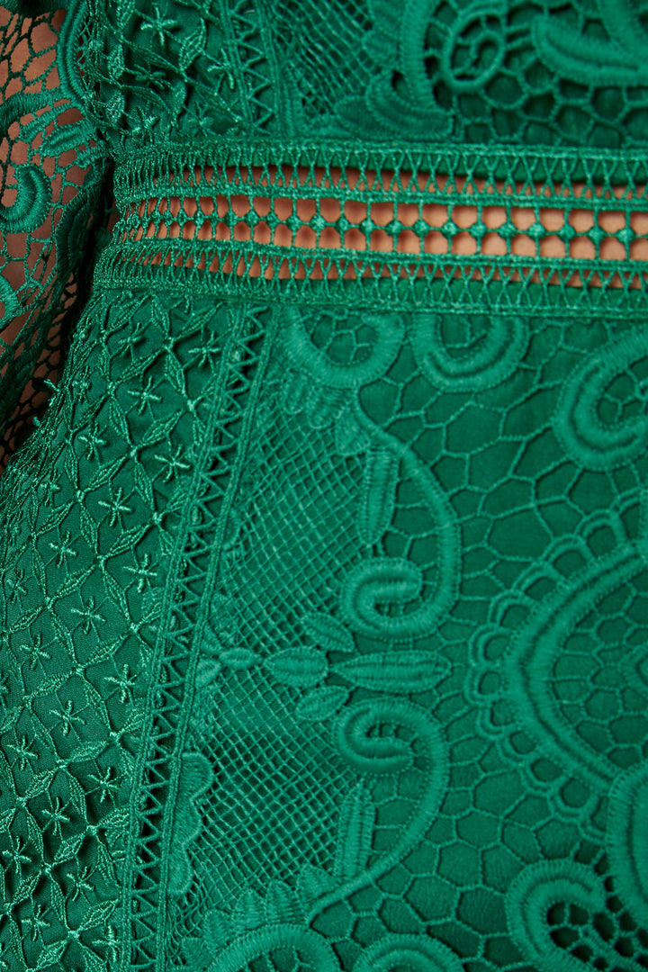 Lorene Emerald Green Lace Long-Sleeve Mini-Dress - True Decadence Lorene Emerald Green Lace Long-Sleeve Mini-Dress - True Decadence