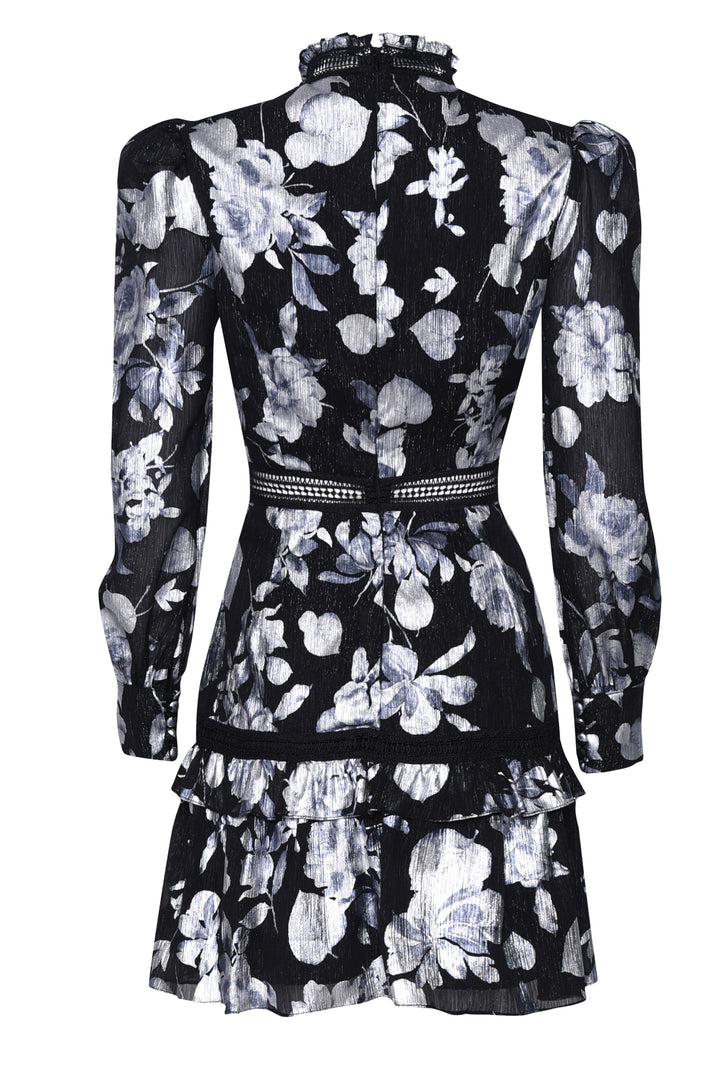 Black Metallic Floral Mini Dress