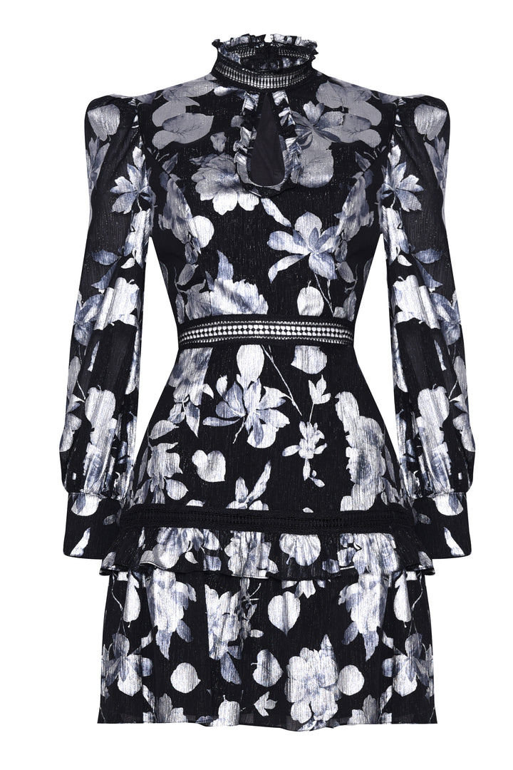 Black Metallic Floral Mini Dress