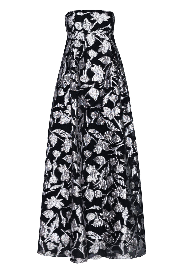 Aurelia Black-Silver Line Strapless Maxi Dress