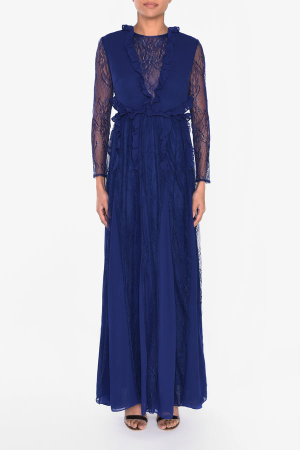 Midnight Blue Long Sleeve Lace Dress