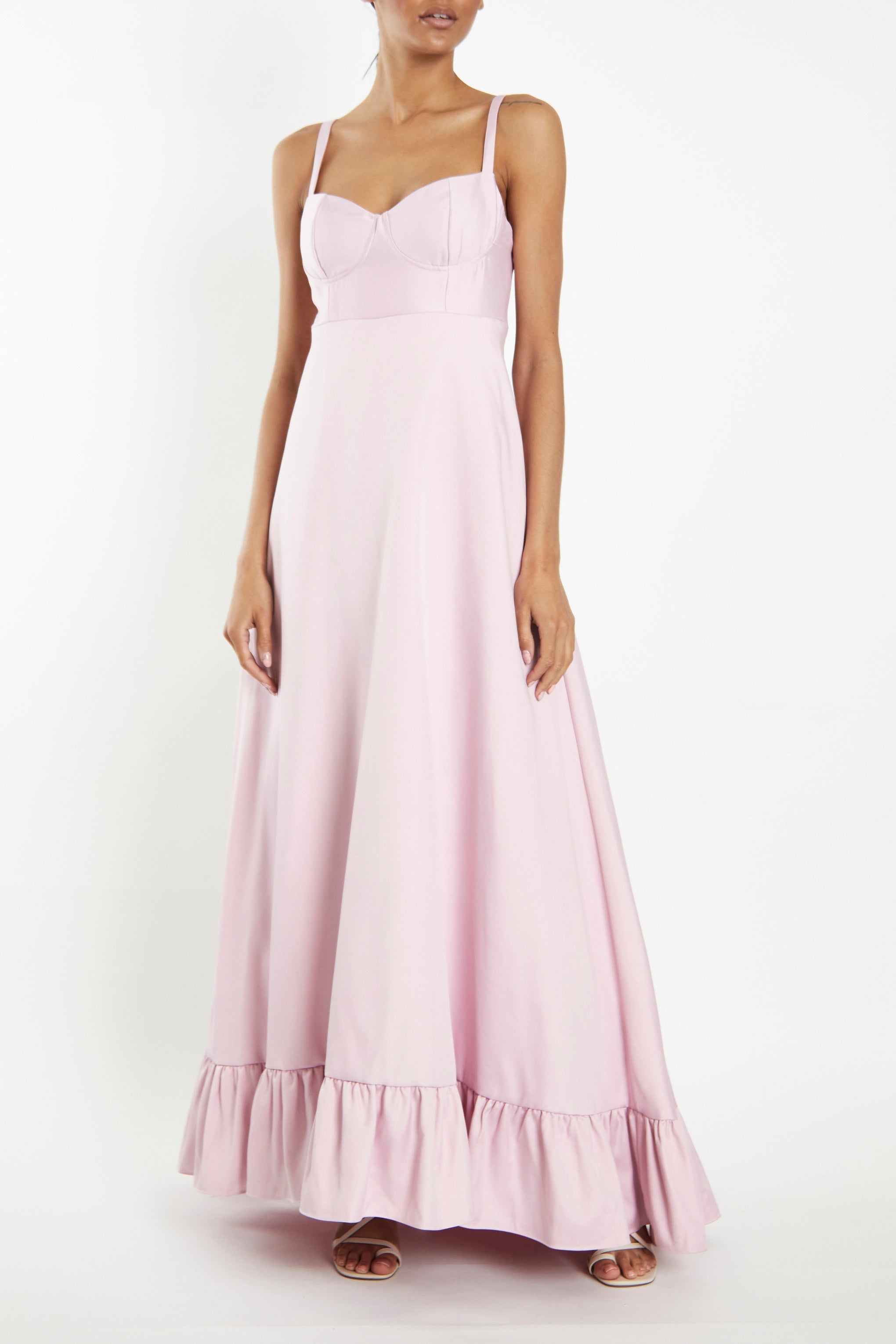 true decadence pink dress True Decadence Sophia Soft Pink Plunge Ruffle Maxi Dress