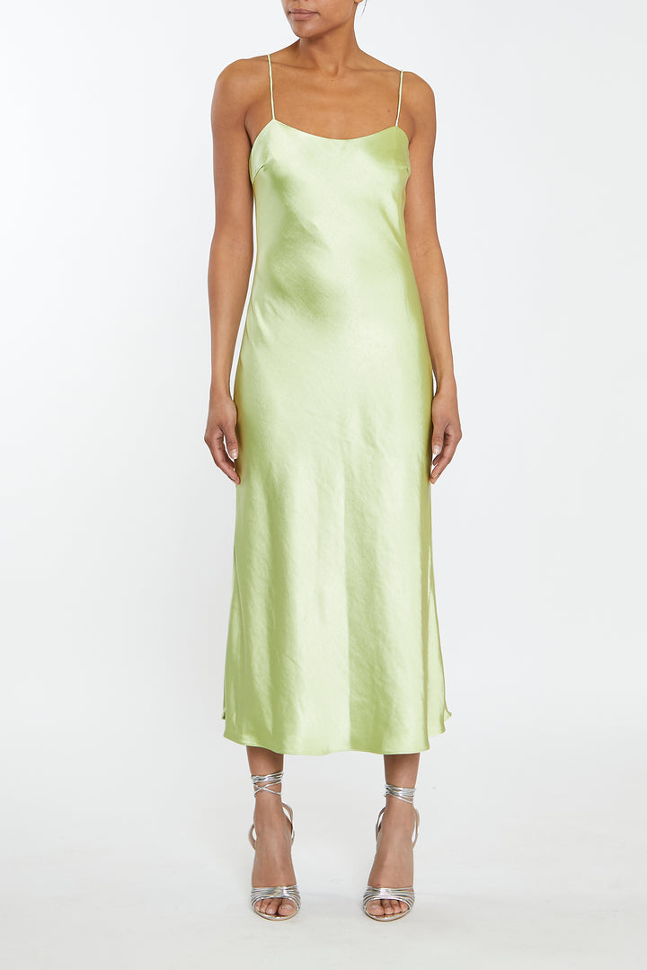 Delphine Soft Lime Midi Satin Slip Dress