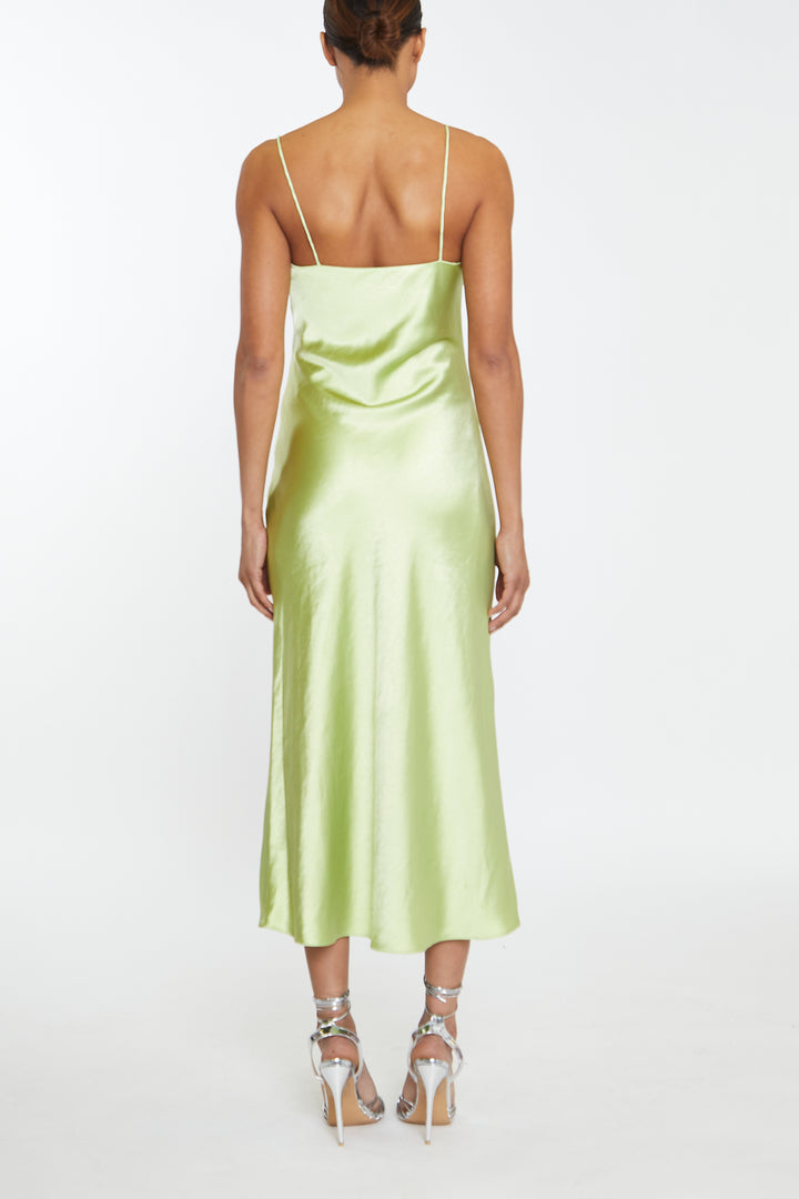 Delphine Soft Lime Midi Satin Slip Dress