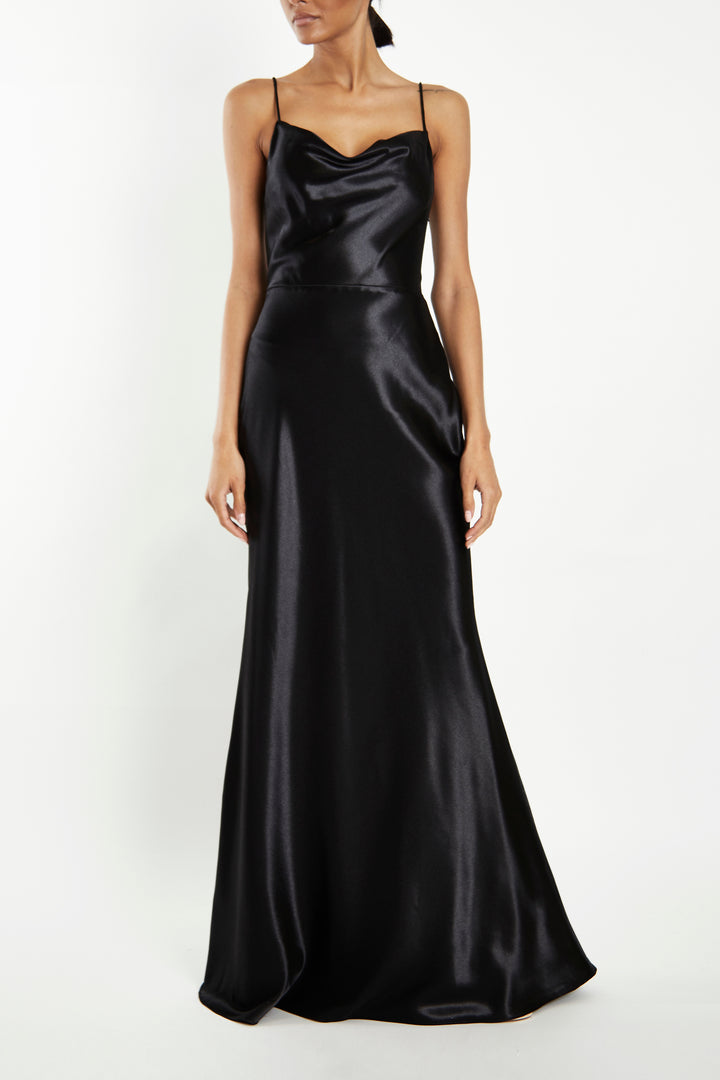 Vivian Black Cowl-Neck Bias Cut Maxi-Dress
