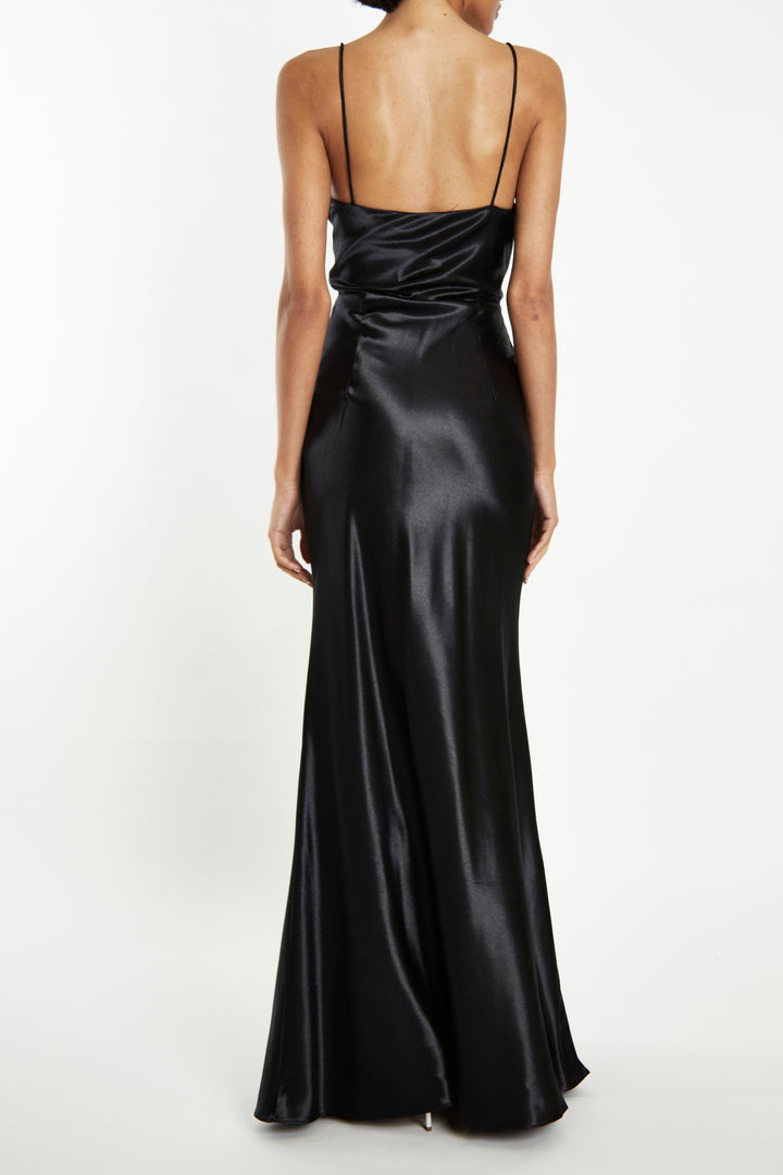 Vivian Black Cowl-Neck Bias Cut Maxi-Dress