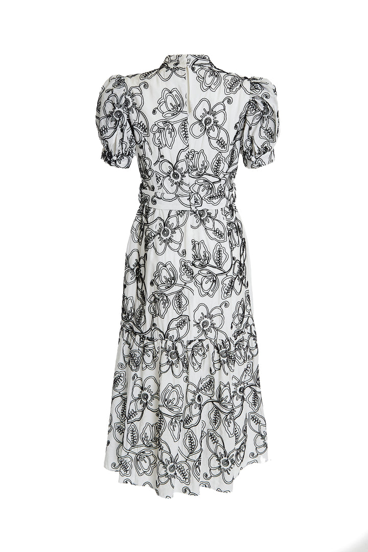 Helena White Corded Flower Midi-Dress