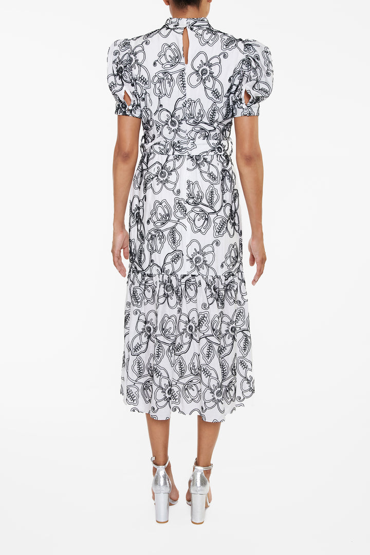 Helena White Corded Flower Midi-Dress