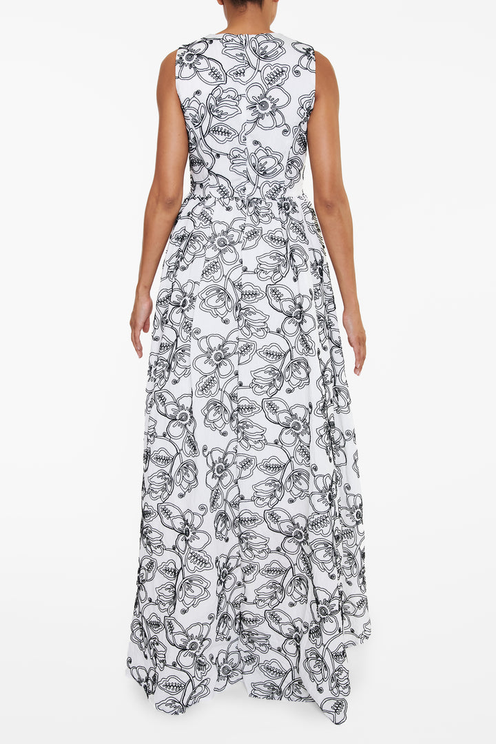 Katherine White Corded Flower High-Low Maxi-Dress