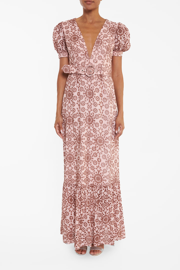 Mariana Nude Tan Broderie Anglaise Maxi-Dress