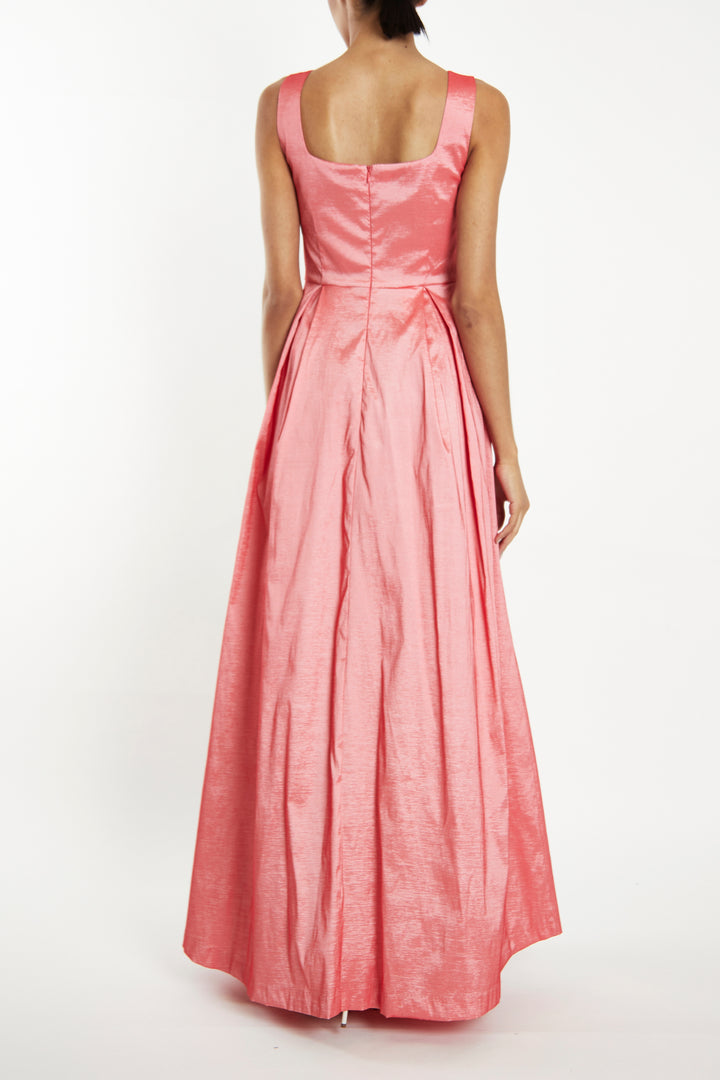Audrey Coral Taffeta Square-Neck Maxi-Dress