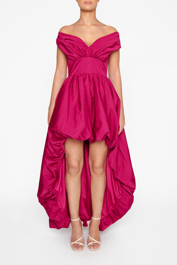 Dora Mulberry Bardot Waterfall Maxi Dress