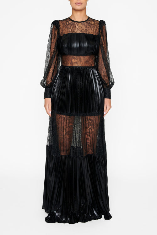 true decadence pleated dress Nova Pink Metallic Pleated Tiers Plunging Maxi-Dress
