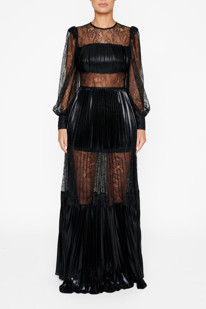 Amanda Black Sheer Pleated Maxi Dress - True Decadence Amanda Black Sheer Pleated Maxi Dress - True Decadence