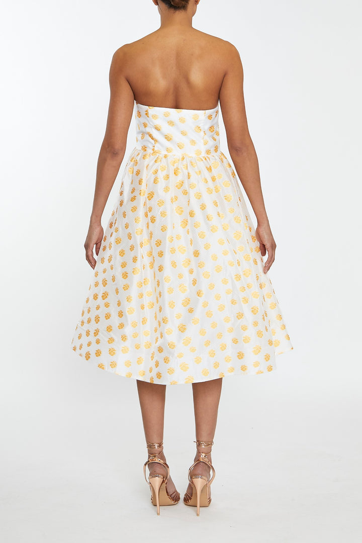 Sienna Cream-Mustard Jacquard Bandeau Midi Dress