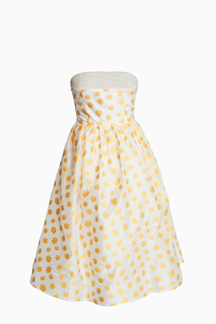 Sienna Cream-Mustard Jacquard Bandeau Midi Dress - True Decadence Sienna Cream-Mustard Jacquard Bandeau Midi Dress - True Decadence