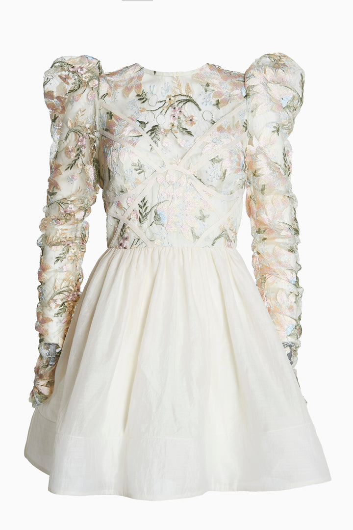 Lily Pastel Flower Lace Binding Detail Mini Skater Dress