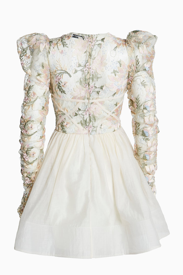 Lily Pastel Flower Lace Binding Detail Mini Skater Dress
