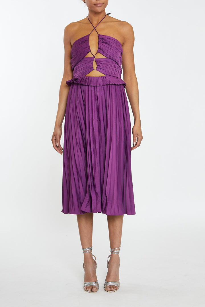 Willow Deep Orchid Halterneck Pleated Midi Dress