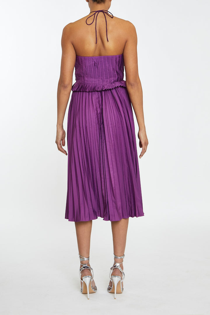 Willow Deep Orchid Halterneck Pleated Midi Dress