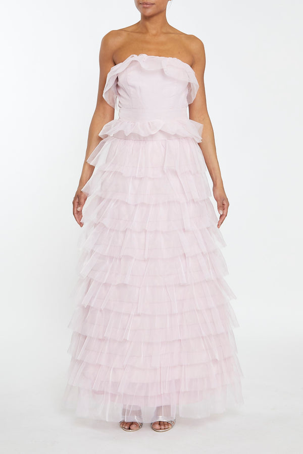 Kennedy Pale Pink Tiered Ruffle Bandeau Maxi Dress