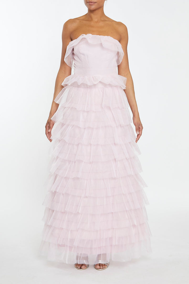 Kennedy Pale Pink Bandeau Tiered Ruffle Maxi Dress - True Decadence Kennedy Pale Pink Bandeau Tiered Ruffle Maxi Dress - True Decadence