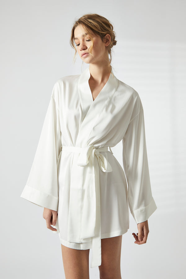 White Satin Kimono Dressing Gown