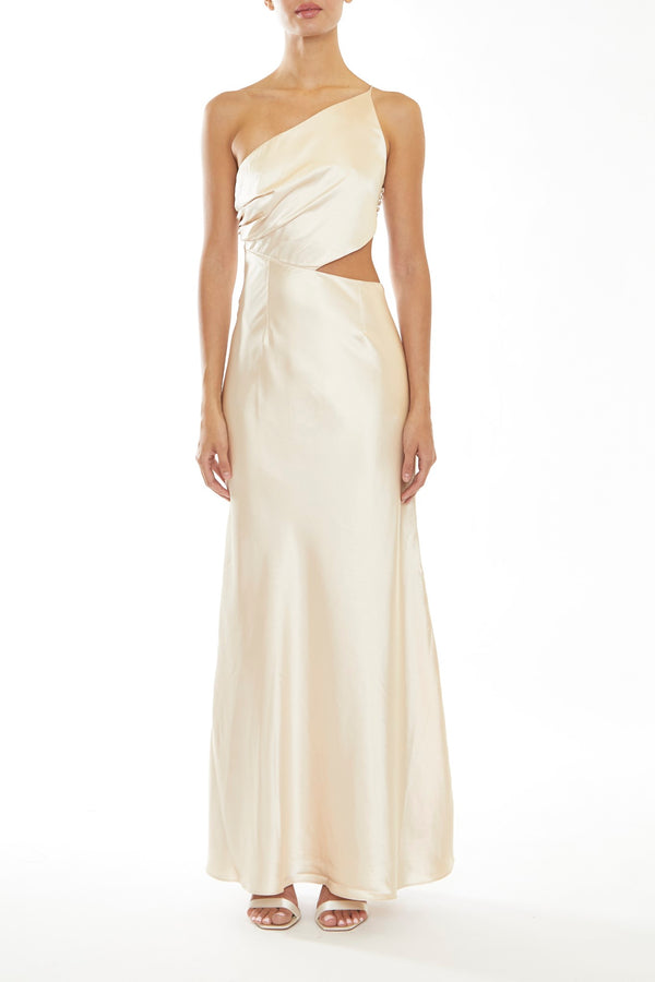 Elena Pale-Stone Asymmetric Cut-Out Bridesmaid Maxi-Dress