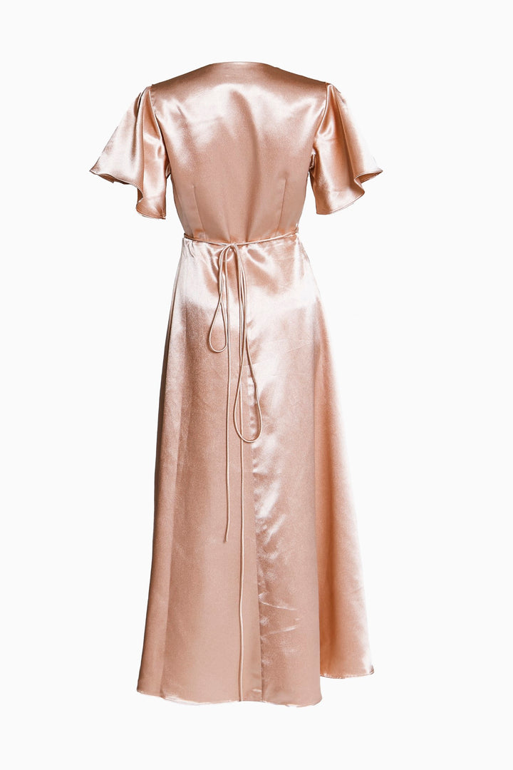 Serena Champagne-Satin Bridesmaid Wrap Midi-Dress