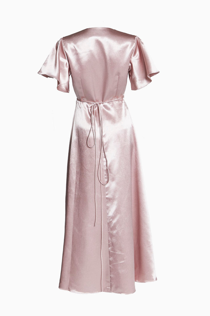 Serena Dusty-Pink Bridesmaid Wrap Midi-Dress