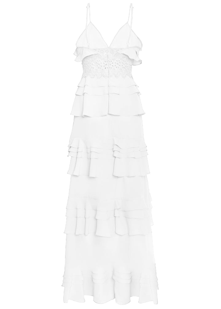 Sophia White Linen Tiered Ruffle Maxi Dress - True Decadence Sophia White Linen Tiered Ruffle Maxi Dress - True Decadence
