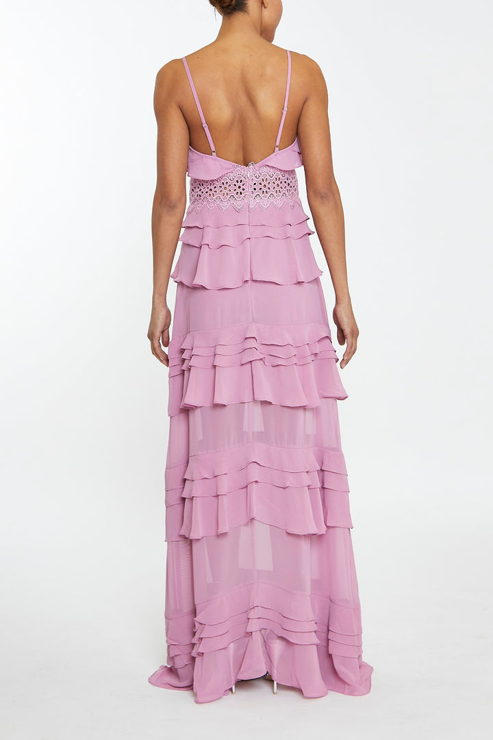 Sophia Orchid Plunge Front Tiered Ruffle Maxi-Dress