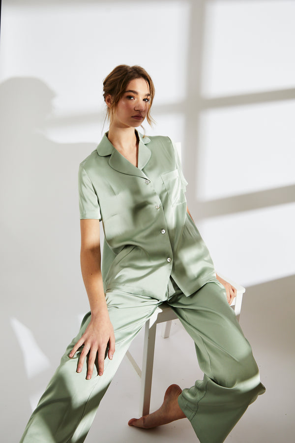 Sage Green Satin Pyjama Set