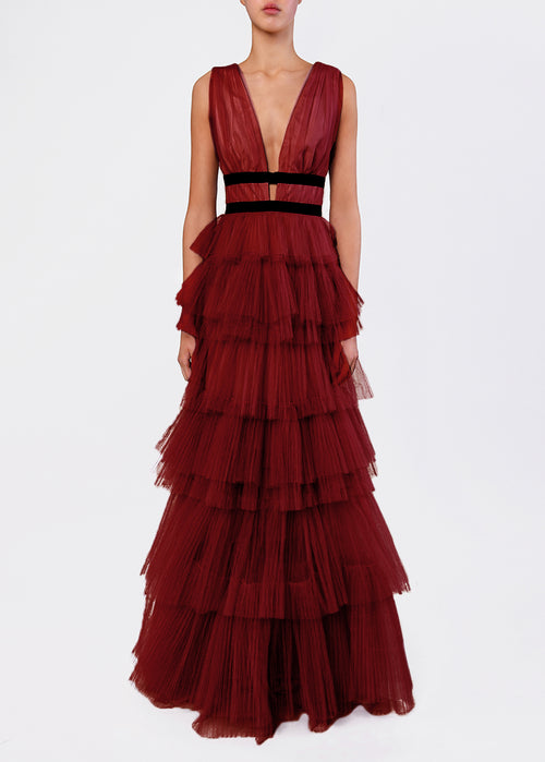 elisabeth pleated tulle formal dress Winsor Navy Dress