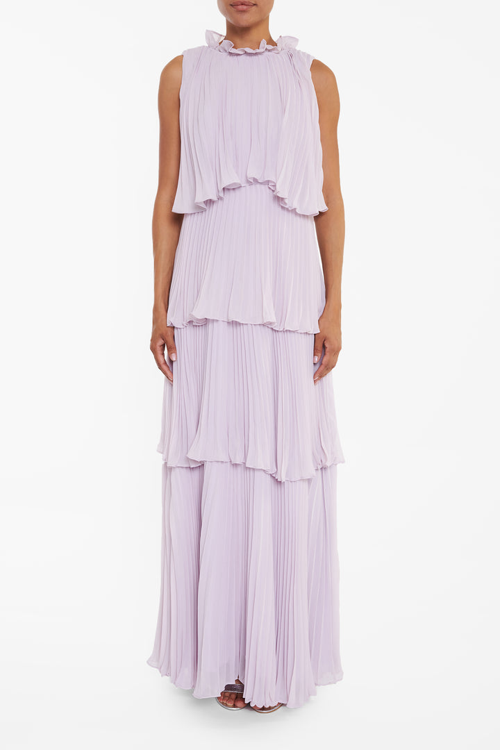 Tara Lilac Tiered Pleated Maxi Dress